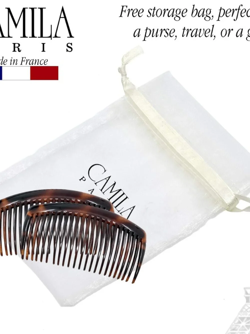 Camila Paris AD66/2 French Side Comb Large Curved Tortoiseshell Hair Combs for W